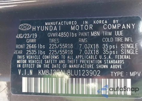 2020 Hyundai Tucson Sel from USA, damaged, VIN KM8J3CAL8LU123902